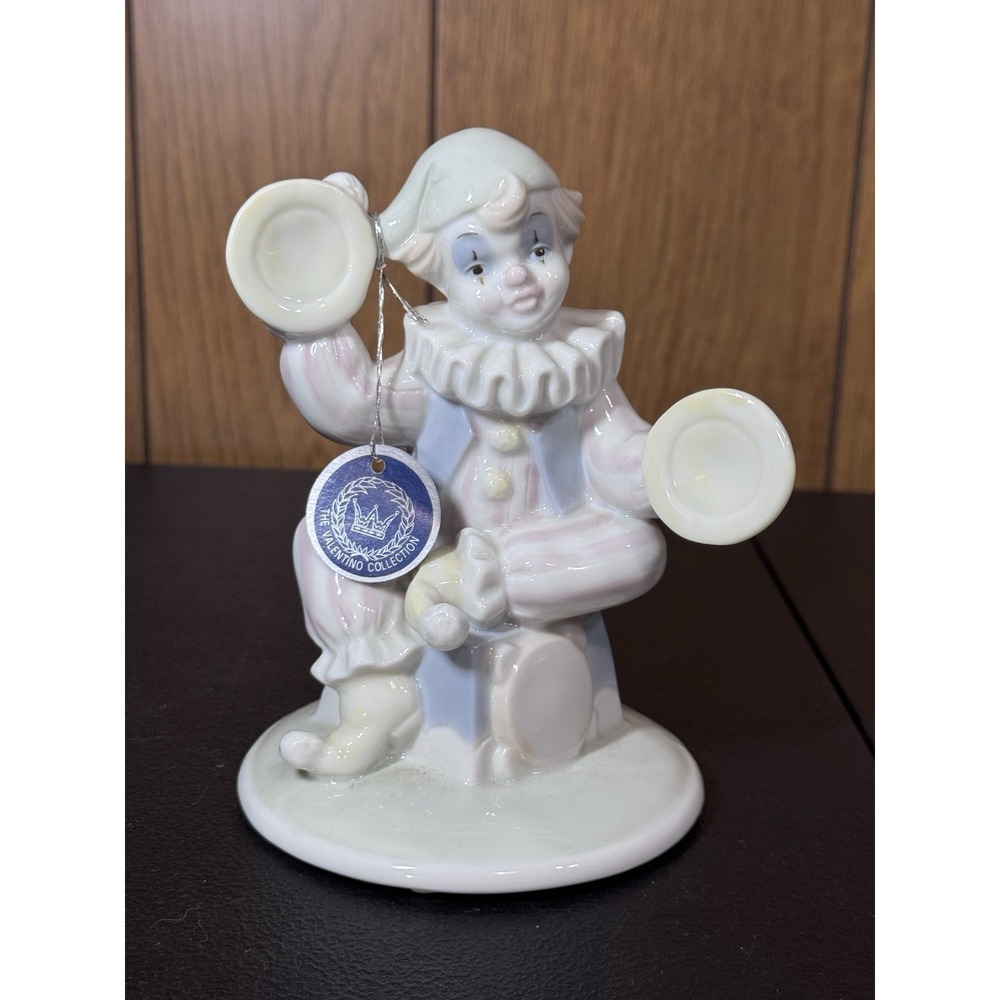 Vintage Ceramic Porcelain Style Clown Figurine With Cymbals Valentino Collection